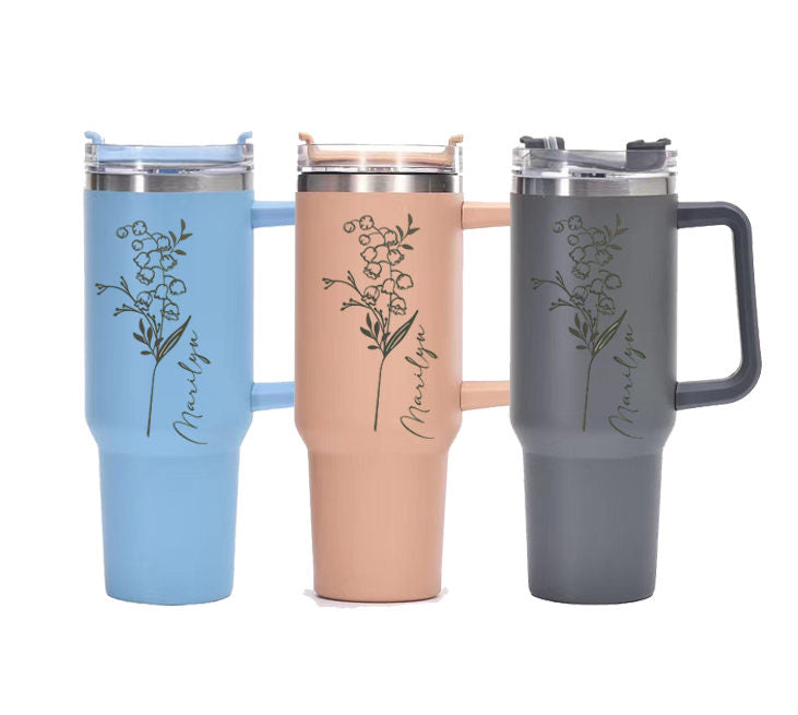 POD Popular 40oz Car Cup Handle Thermos Cup Customized Birthday Flower Name One Piece Customized