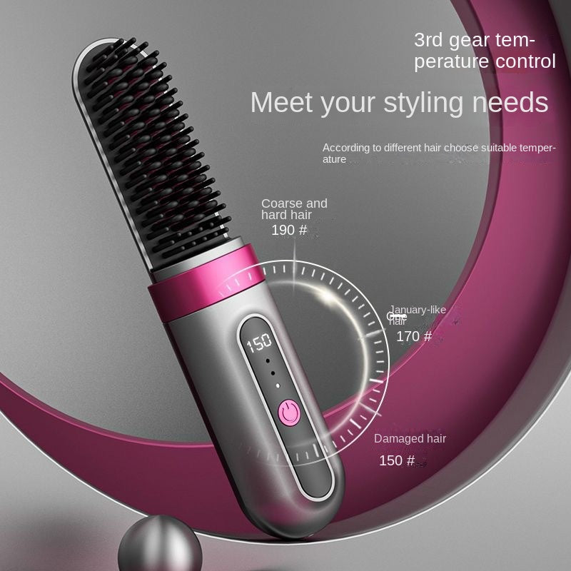 New Wireless Straight Hair Does Not Hurt Negative Ion Mini Portable Dual-purpose Fluffy Artifact Curly Hair Lazy Splint Electric Comb