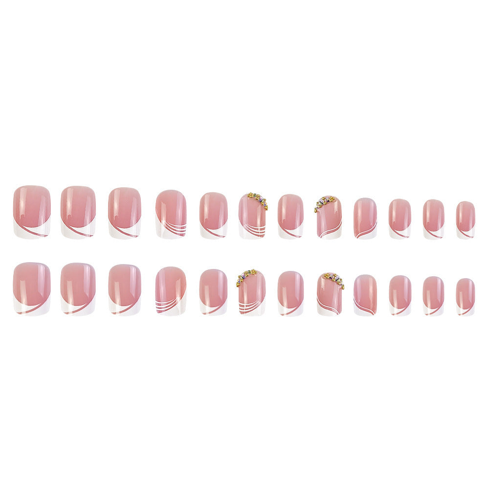 Simple French Style Short Nails Pure Desire To Pile Diamond Manicure Pieces Cross-border False Nails Press On Nails