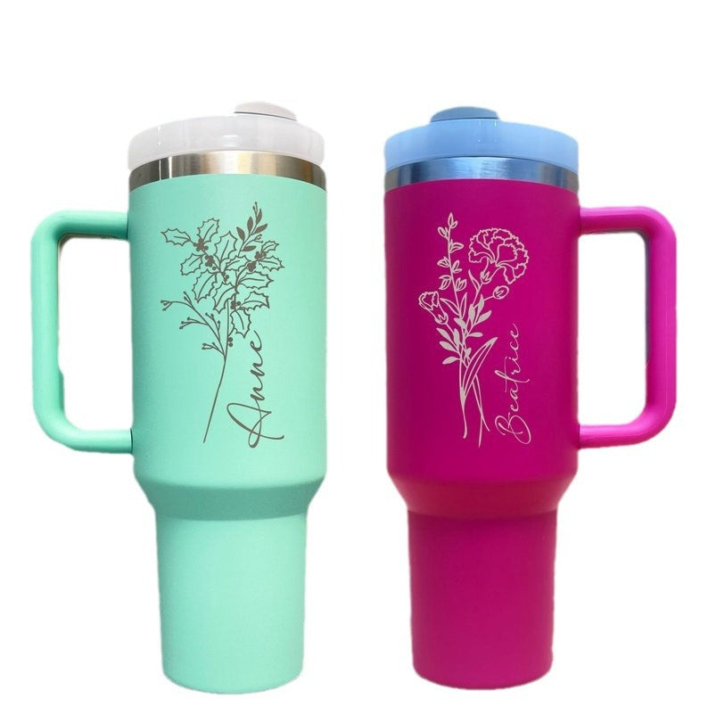 POD Popular 40oz Car Cup Handle Thermos Cup Customized Birthday Flower Name One Piece Customized