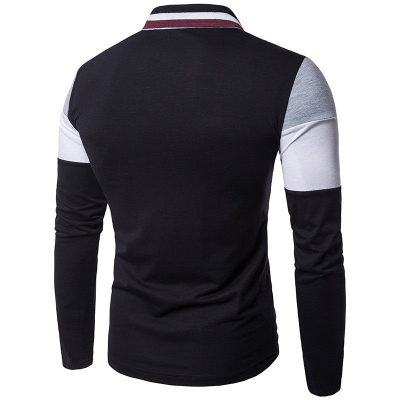 New Men&#039;s Fashionable Color Block Collar Long-sleeved T-shirt,Men&#039;s Casual Lapel Polo Shirt